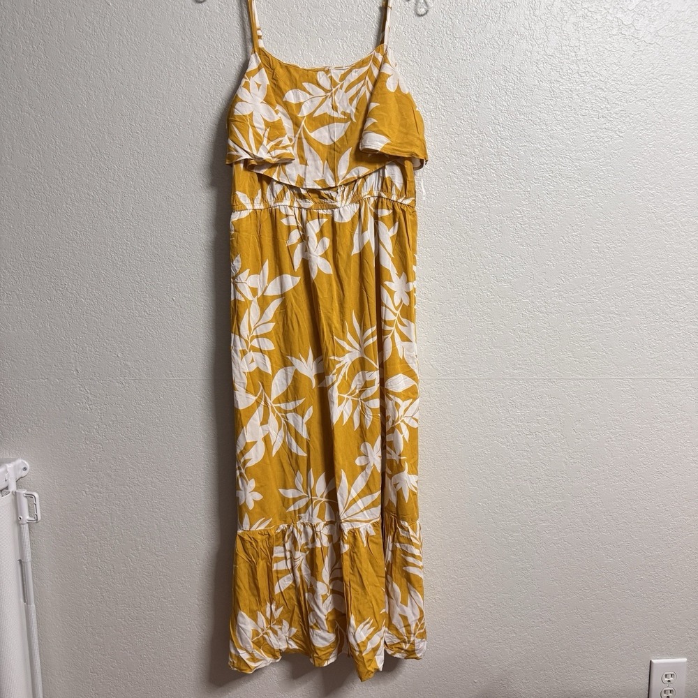 Old Navy Floral Maxi Dress Yellow Boho Tiered Ruffle Womens Large NWT